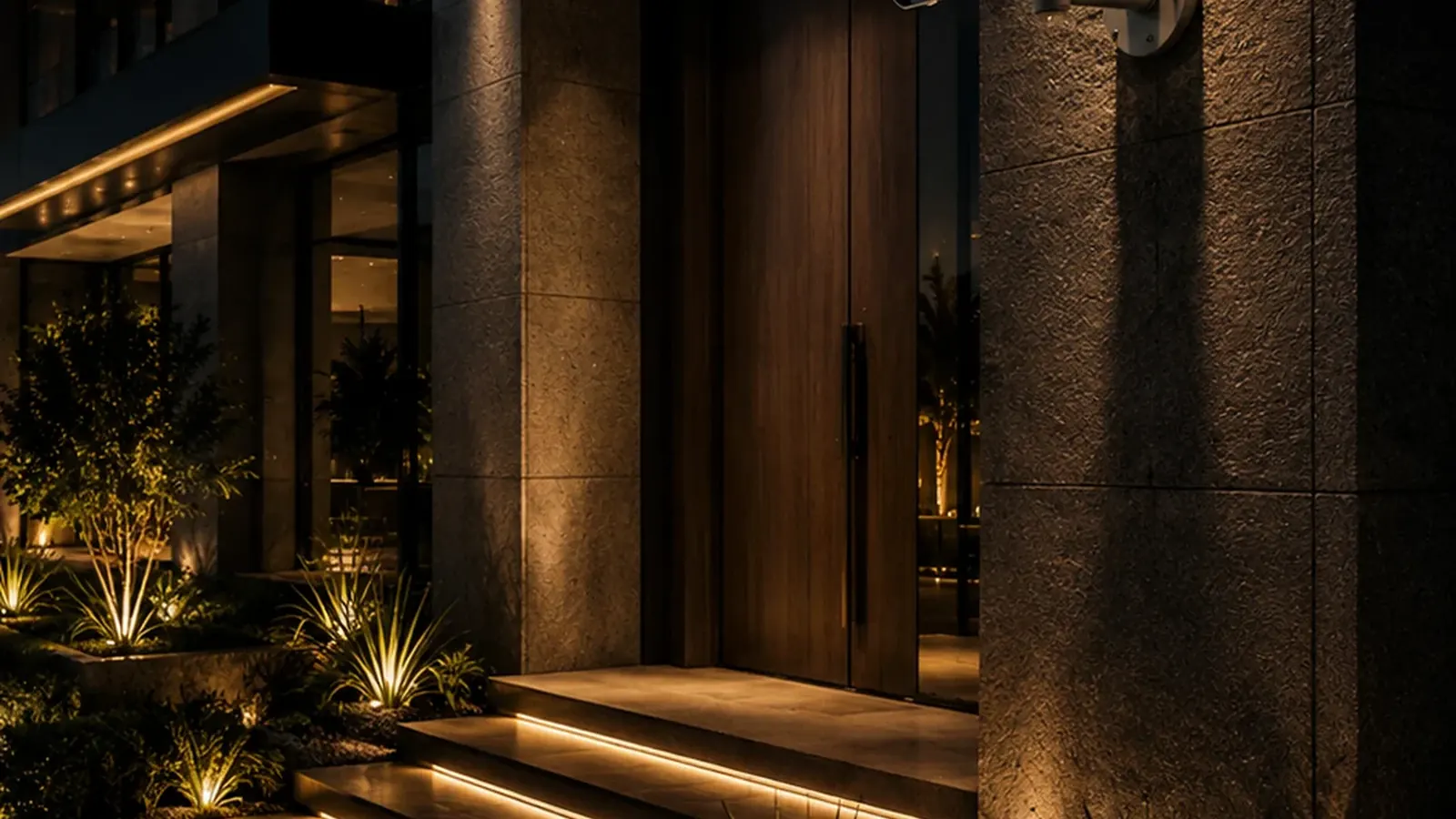 Villa garden and outdoor area monitored by an exterior CCTV camera