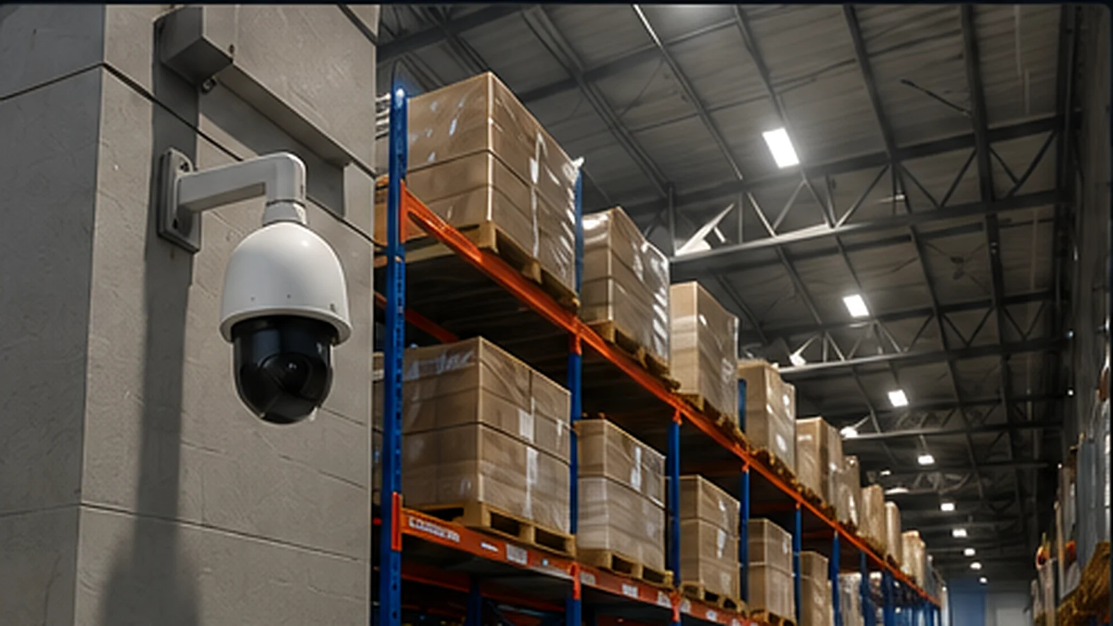 Warehouse CCTV camera covering storage racks in Dubai